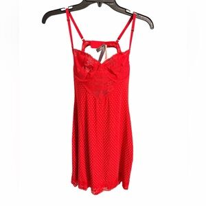 Victoria's Secret Lace & Modal Underwire Mini Slip Red with Polka Dot Medium NWT